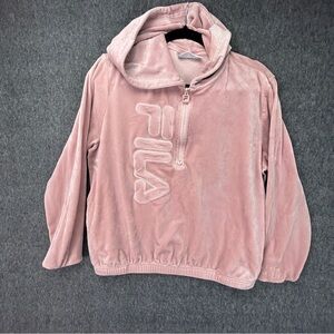 Fila Hoodie Womens Large Pink Velour Half Zip Elastic Hem Logo Athleisure